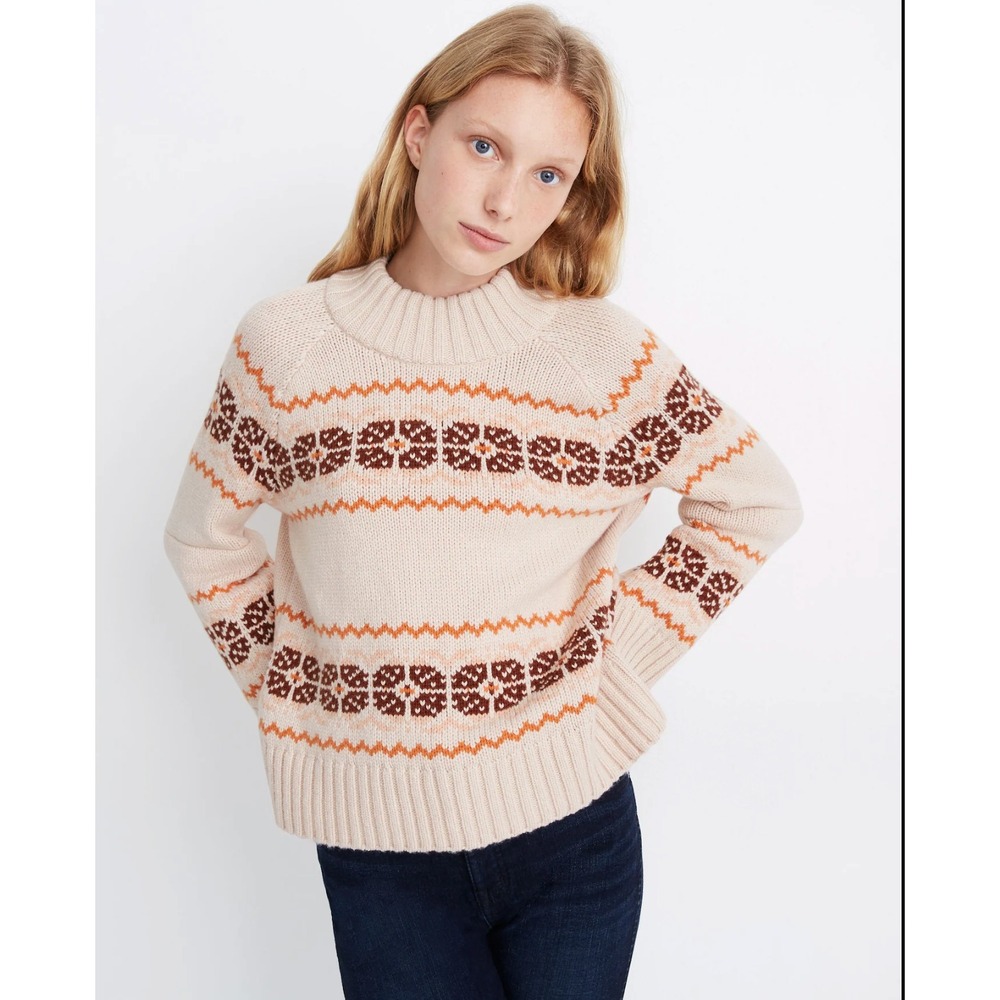 Madewell‎ Womens Overbrook Fair Isle Mock Neck Sweater Size M Nordic Ski Wool
